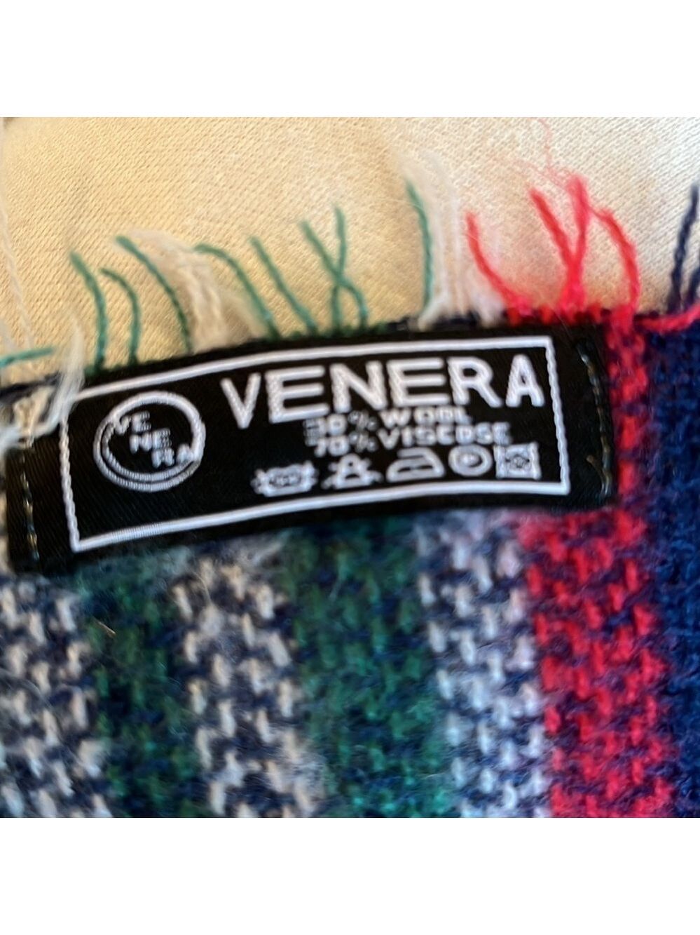VENERA Wool Blend Plaid Scarf Wrap Blanket, 54” square - Picture 6 of 8